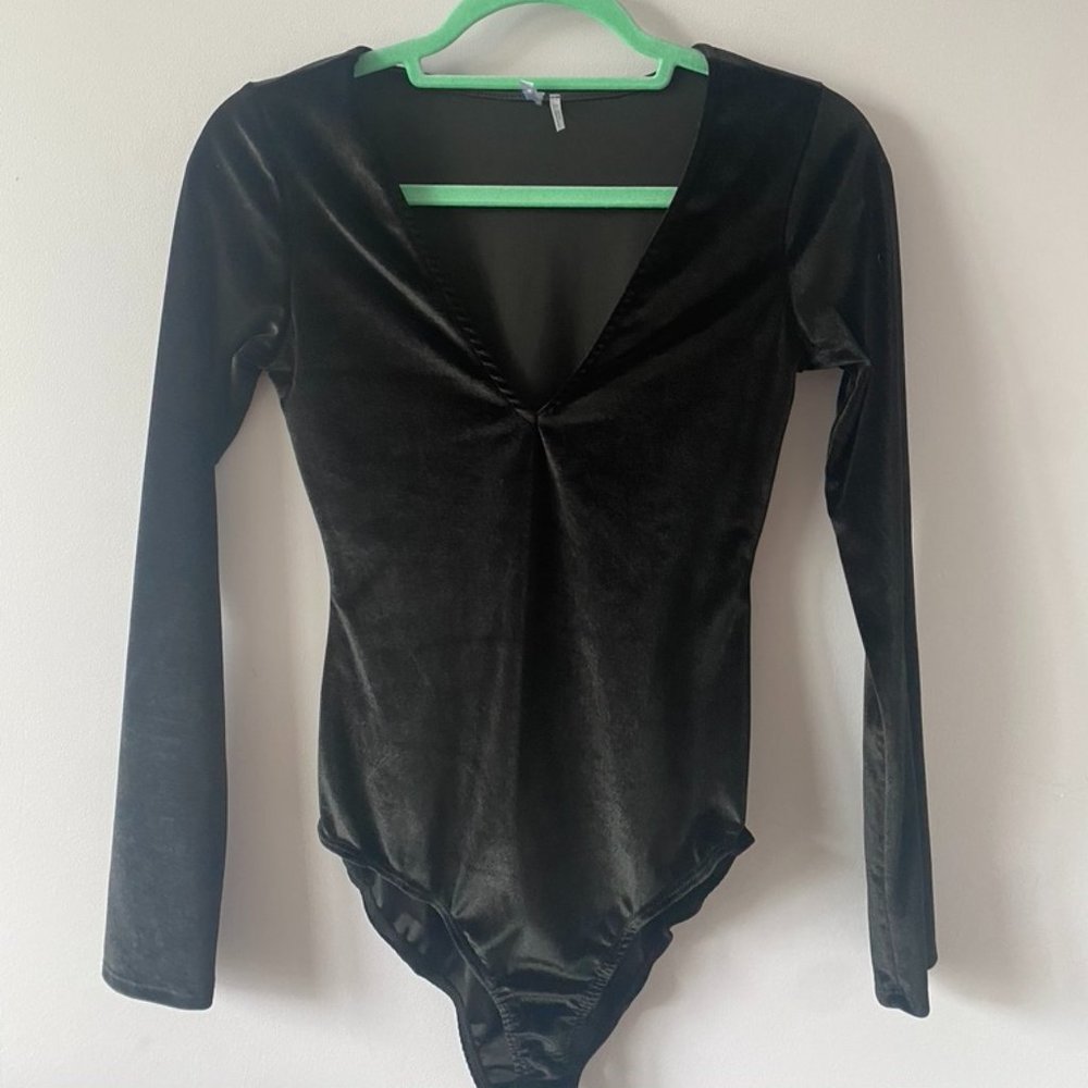 Free People Black Velvet Bodysuit - Size SP